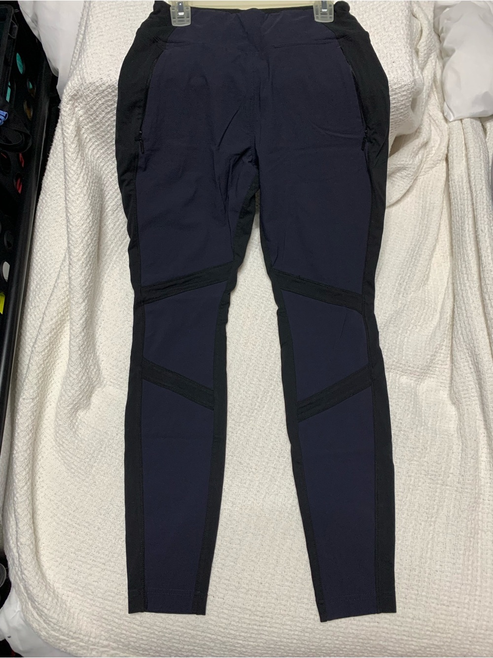 Athleta Metro Moto High Rise Leggings Navy Blue Black Panel Zip Pockets Size 4